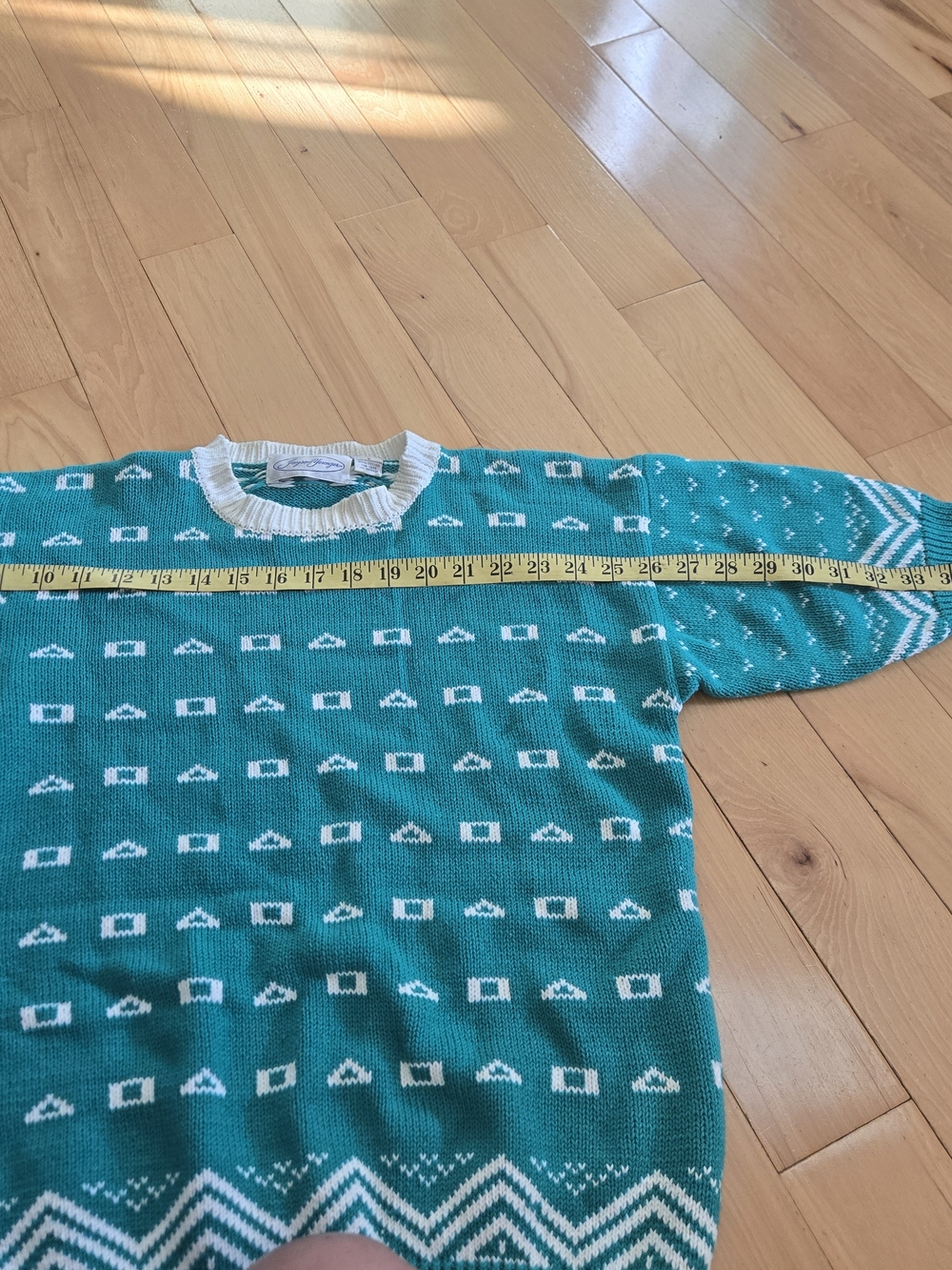 80/90s Jayson Younger Teal Knit Sweater with White Pattern - Picture 4 of 7